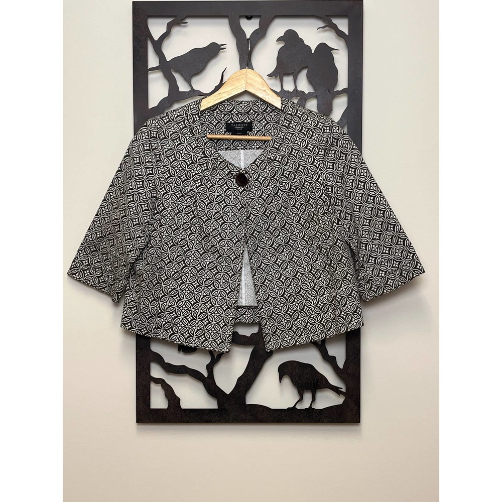 Talbots Petites Crop Pocket Jacket Size 6 Brown & White Stretch